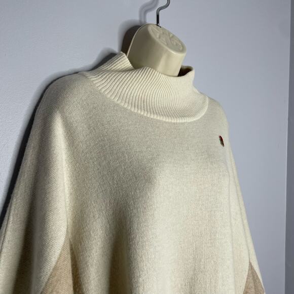 Note Di Anita Women's Sweater Poncho Wool Shawl Made in Italy Tan One Size - Picture 4 of 9